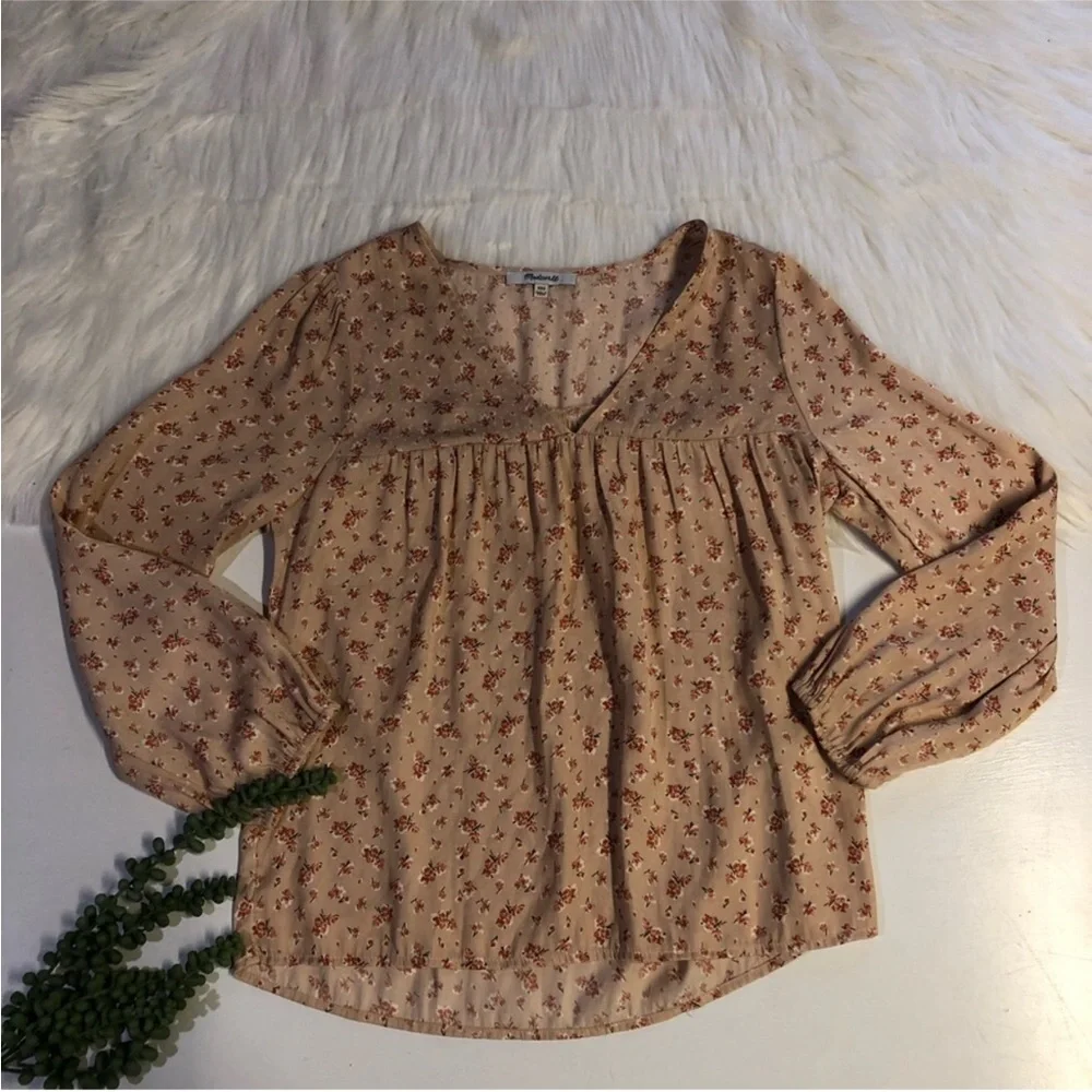 Madewell Satin Puff Sleeve Floral Print Blouse | Size Extra Extra Small
